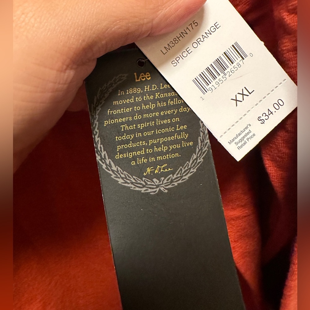 Nwt Lee spice orange red Henley long sleeve shirt - Picture 4 of 4